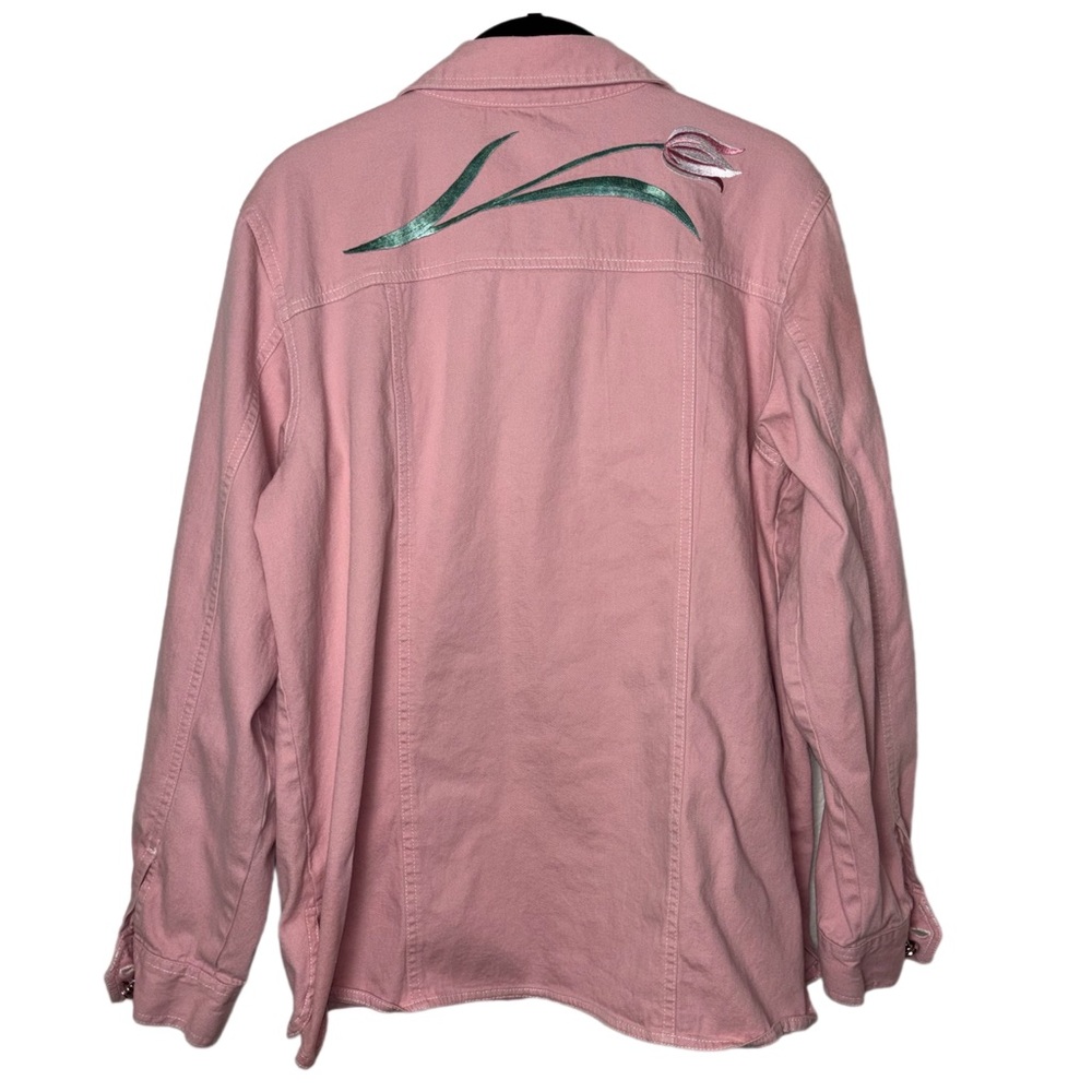 Bob Mackie Wearable Art Pink Denim jacket w/Tulips Vintage Women's size medium - Picture 15 of 16